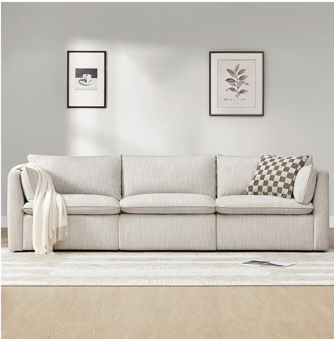 CHITA luxury oversized modular sectional sofa in snow fabric featuring a deep seat cloud couch design perfect for organic modern living rooms.